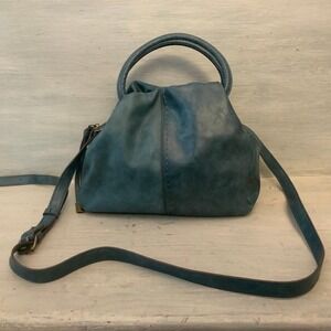 Dusty Blue‎ Gray Faux Leather Slouchy Satchel Crossbody Bag Purse Good Condition
